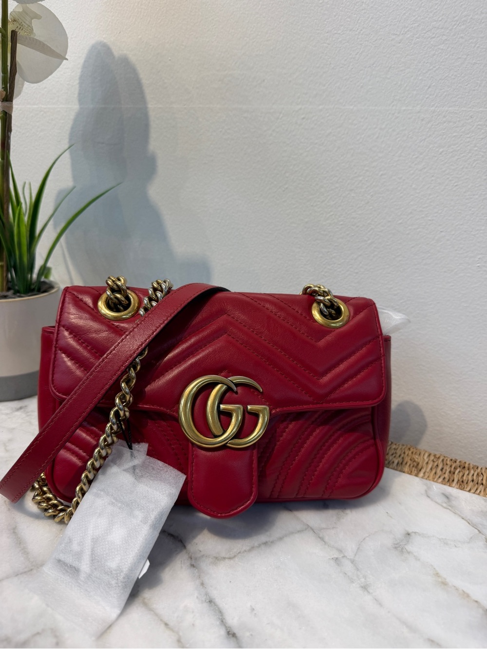 Gucci Red Matelassé GG Marmont Crossbody Bag